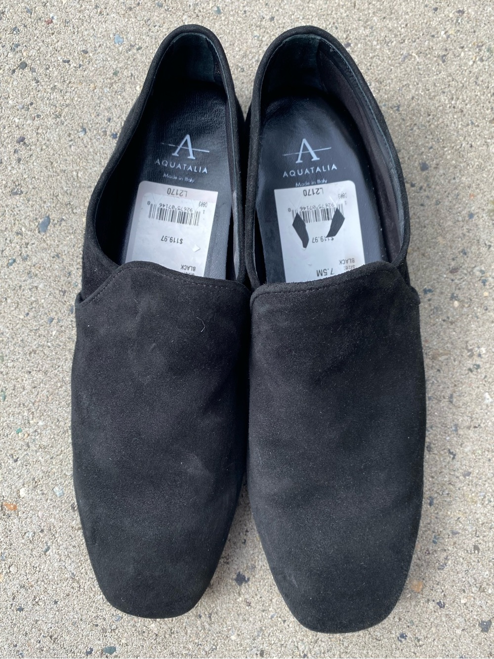 Aquatalia women’s Revy Black Suede Slip-On Loafers